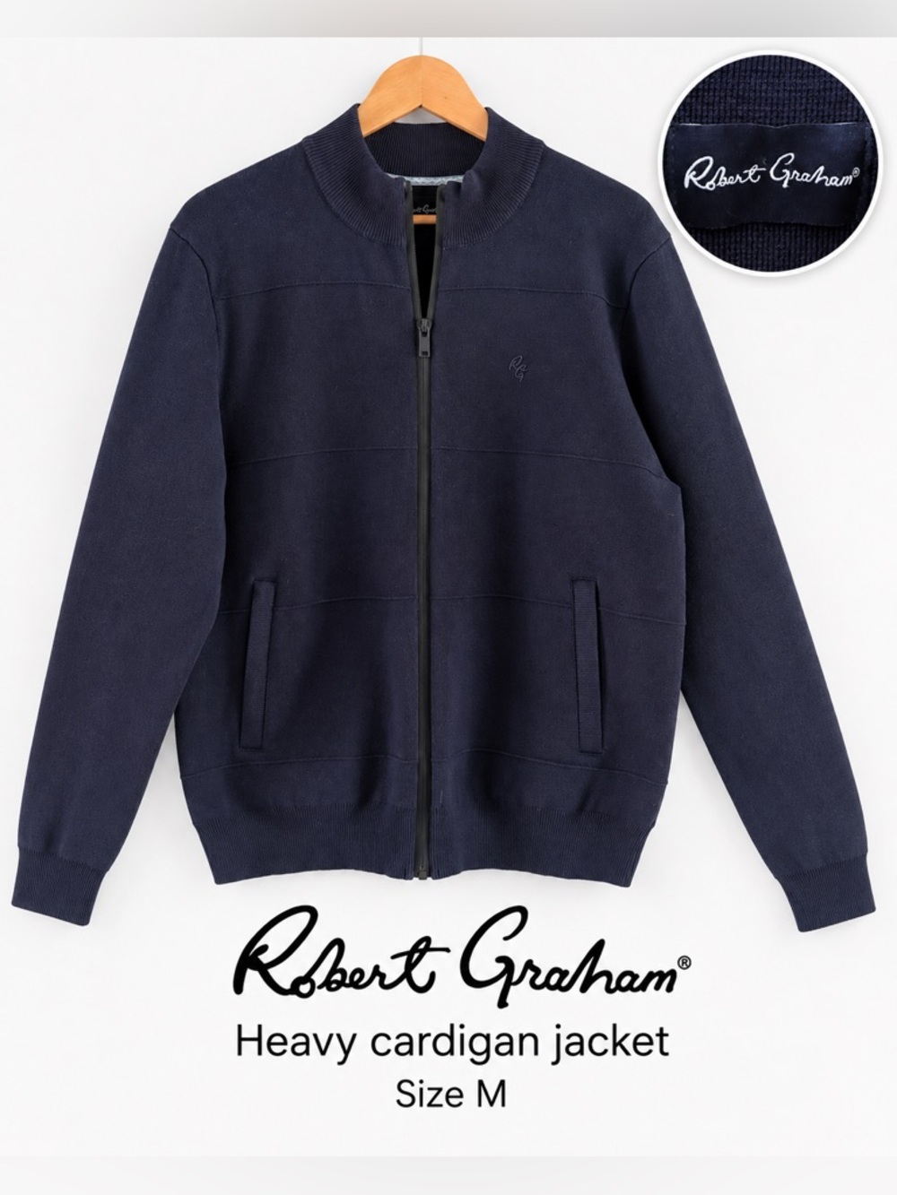 Robert Graham Men’s Navy Full Zip Heavy Cardigan Jacket Size M